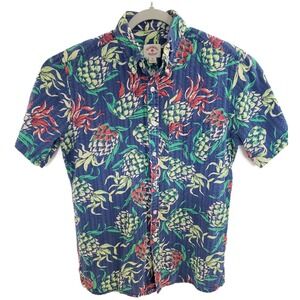Brooks Brothers Red Fleece Shirt Mens Medium Floral Hawaiian Aloha Short‎ Sleeve